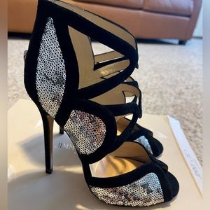 Jimmy Choo Tempest Black Suede Sequin 7.5 excellent condition